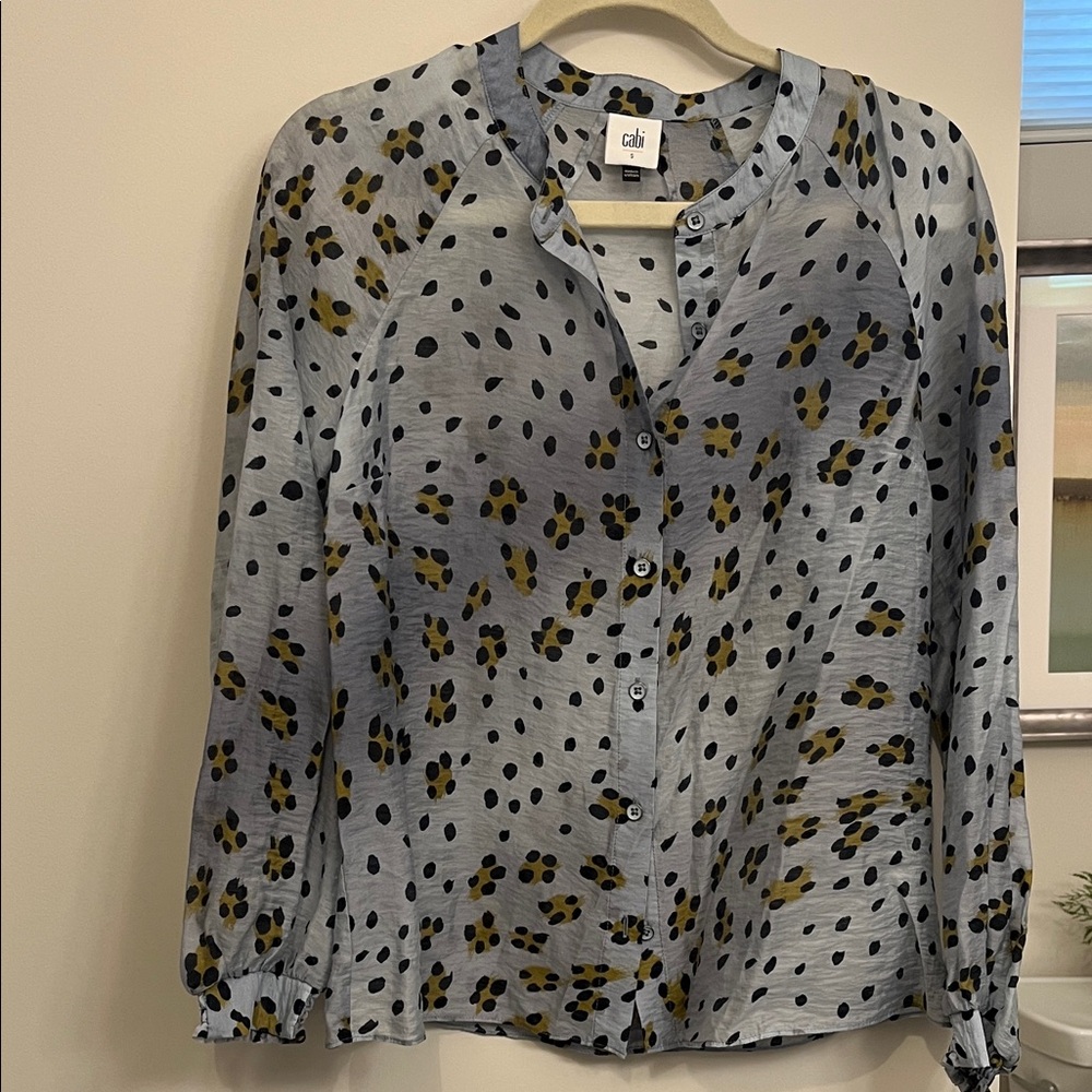 CAbi Hunter Light Blue Cheetah Print Button Front Blouse